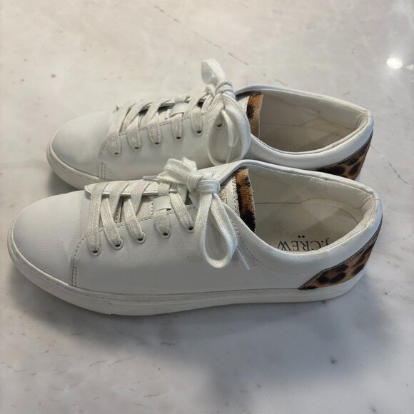 J. Crew White Cheetah Print Fur-Dryed Calf Hair Low Top Sneakers Womens Size 7.5 - Picture 1 of 8